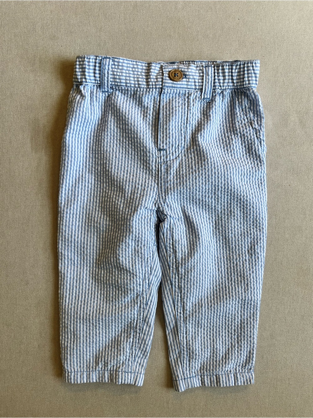 First Impressions Light Blue & White Seersucker Kids Pants